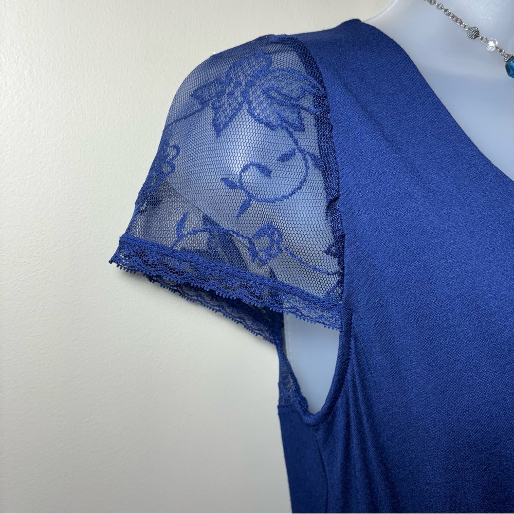 Navy Blue Maxi Dress Lace Cap Sleeves Lace Back Semi-Formal Casual - Picture 4 of 16